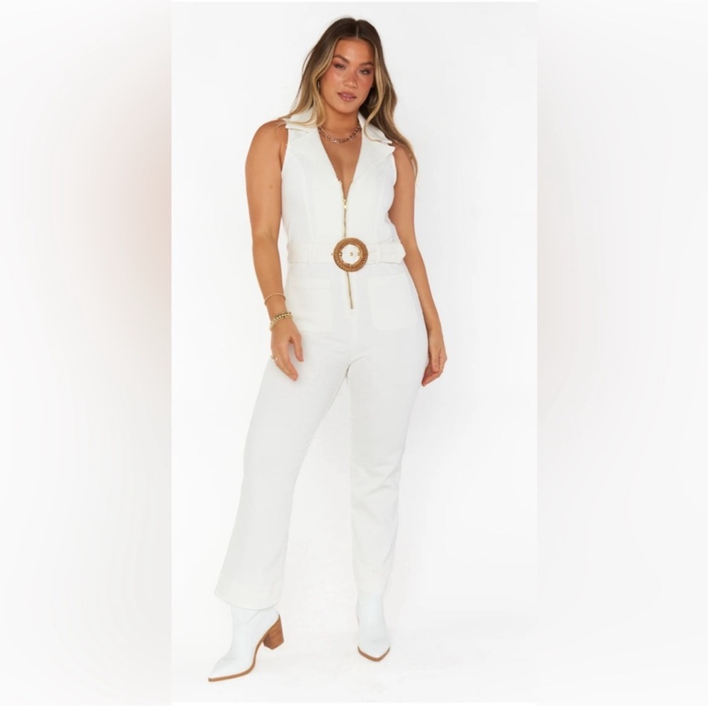 Show Me Your MUMU Pearly White Jacksonville Cropped Sleeveless Jumpsuit XL